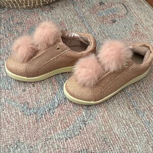 Sam Edelman Glittery Pink Slippers with Pom Poms